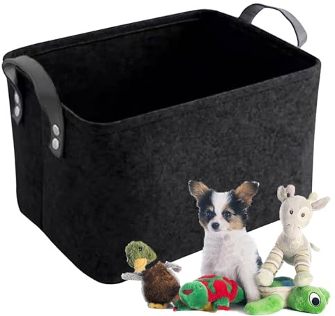 JeiYangYaa Pet Storage Basket with Handles, Foldable Felt Organiser for Dog Toys, Cat Blankets, Pet Clothes (L)