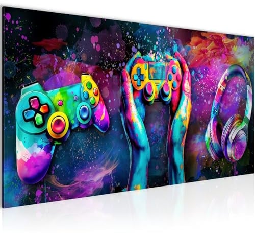 Runa Art Wandbild Spielkonsole Gamer 100 x 40 cm Modern Bild auf Vlies Leinwand Graffiti Streetart Jugendzimmer Teenager Bunt 055512a