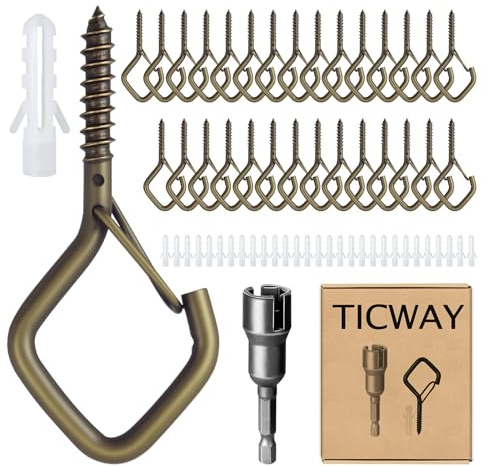Ticway 30 Stück Schraubhaken, Haken Zum Schrauben mit Sicherung, Wandhaken, Deckenhaken, Schraubhaken Bronze Kann für Pflanzen, Blumentöpf