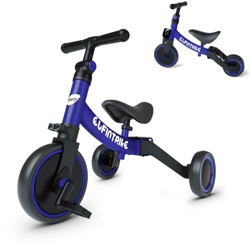 besrey 5 in 1 Laufräder Laufrad Kinderdreirad Dreirad Lauffahrrad Lauflernhilfe für Kinder ab 1 Jahre bis 4 Jahren (Dunkelblau)