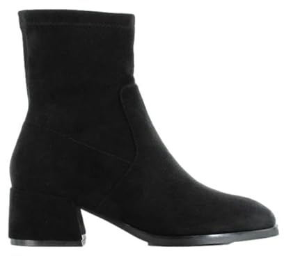 ella Sammy Stretch Fit Wide Calf Ankle Boots Faux Suede Block Heel Square Toe Memory Foam Zip Up Boot