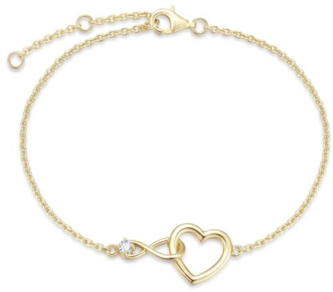 FANCIME 14K Echtes Massiv Gold Infinity Liebe Herz Schmuck mit Moissanite Halskette Armband Geburtstag Geschenke für Frauen Mama Ihr Damen