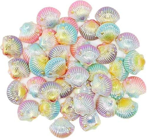 Mooff 20 Stück farbige Harz-Muschel-Anhänger, glitzerndes Ozean-Design, Flatback-Cabochons für Dekoration, Handyhülle, Scrapbooking
