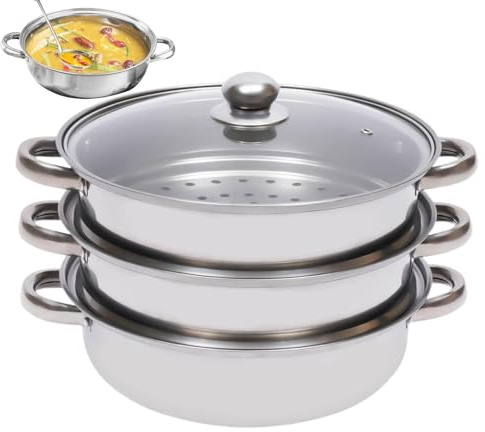 MWZBTG 3 Capas Olla Vaporera, Menaje De Cocina Por Inducción Apilable, Olla De Vapor De Acero Inoxidable, Grande Para Sopa De Vapor De Metal, Ollas Grande Para Sopa, Ollas De Cocina