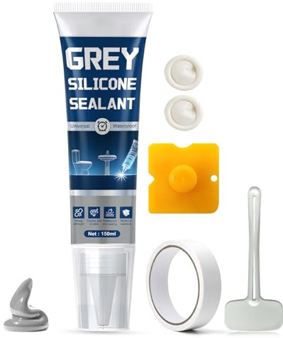 Silicone Grigio per Bagno, Sigillante Perdite Acqua, Silicone per Doccia, silicones Grigio per Ambienti Sanitari Come Bagno, Doccia, Ceramica, 150ml