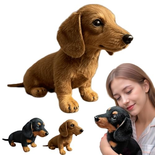 Xiyocadt Realistische Dackel Figur – Niedliche Deko Hundewelpe aus Kunstharz, detailreiche Hund Figur für Zuhause, Büro & Geschenk – Miniatur Dackel Ornament (Beige)