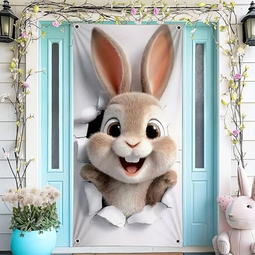 Ostern Türabdeckung 90×180cm Osterbanner Dekorationen Osterdeko Tür Abdeckung Osterhase Tür Hängen Banners Ostern Hintergrund Easter Banner Fotografie Hintergrund Für Drinnen Und Draußen (B)