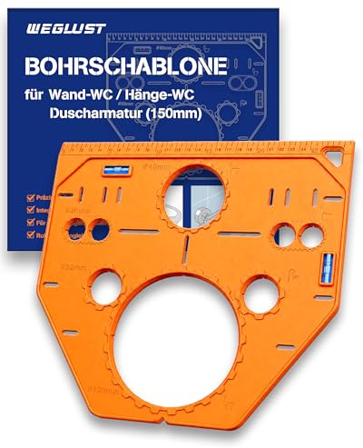 WEGLUST Anzeichenschablone für Wand-WC inkl. Wasserwaage – Für Geberit, GROHE, TECE Vorwandelemente – Präzises Anzeichnen auf Fliesen – Lochbild 18/23 cm – Für Profis & Heimwerker (WC Bohrschablone)