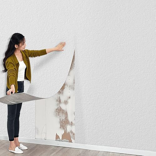 Swehooirt 3mm 6Rolls Thicken Plain White Self Adhesive Insulation Thermal Wallpaper Roll Liner Peel and Stick Linen Textured Wallpaper Waterproof Bathroom Ceiling Kitchen Living Room Bedroom