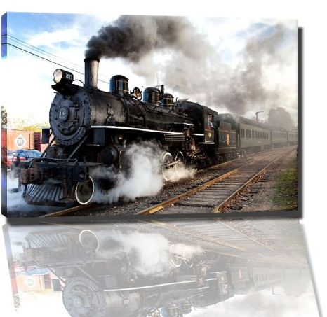 PrintArtGalery Dampf Eisenbahn Leinwandbild auf Holzrahmen gespannt Größe: 60x40 cm