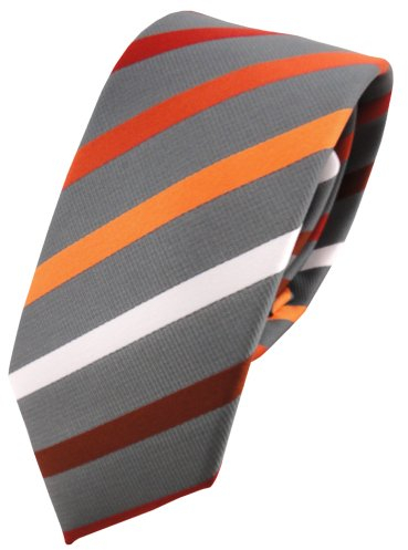 TigerTie - schmale Designer Krawatte in orange rotbraun silberweiß grau gestreift