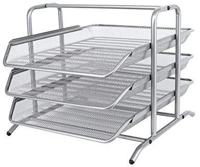 EasyPAG 3 Tier A4 Mesh in Tray Office Desk Tidy File Holder Document Storage Letter Paper Organiser,Silver