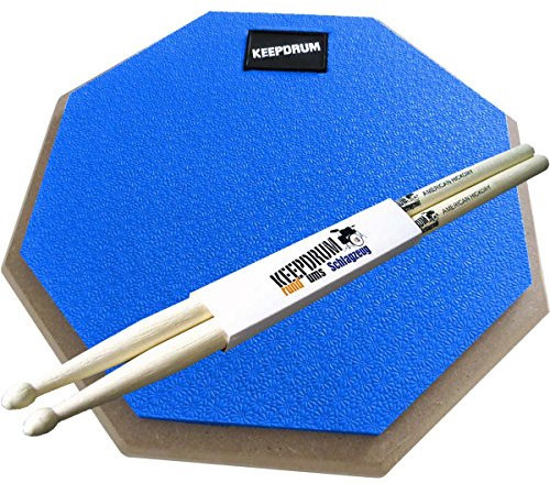 keepdrum DP-BL Drum Practice Pad Blau Übungspad 8mm Gewinde + Drumsticks 1 Paar
