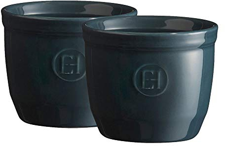 Emile Henry Eh974008 Le N°8 Set de 2 Ramequins Céramique Bleu Feu Doux 8,5 X 8,5 X 7 cm