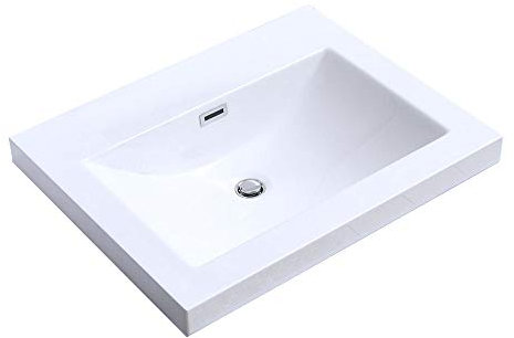 Durovin Bathrooms Luxurious Stone Resin Bathroom Basin - Self Rimming Drop in Sink - Semi Recessed - One Tap Hole with Overflow (600 x 480mm)