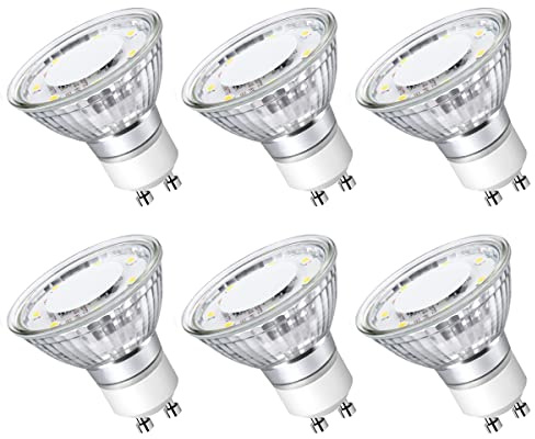 Lepro Non-Dimmable GU10 LED Light Bulbs, 5000K Daylight White GU10 Bulb Replacement for Recessed Track Lighting, 4W LED Bulbs with 100°Flood Beam for Kitchen, Range Hood, Living Room, Bedroom, 6 Pack