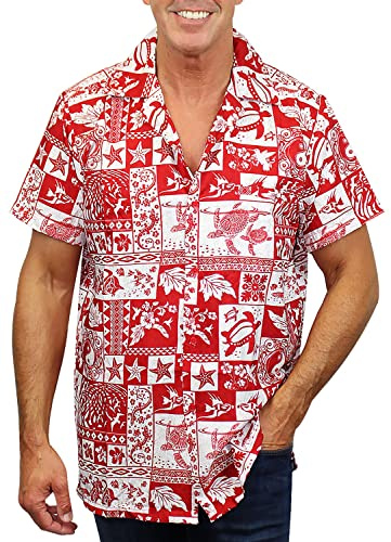 V.H.O. Funky Hawaiihemd, Kurzarm, Puzzle, rot, 4XL