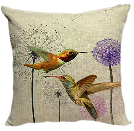 Violetpos 50 x 50 cm Kissenhülle Deko Sofa Zierkissenbezug Auto Zierkissenbezüge Kissenbezüge Kopfkissen Kissen Schöne Löwenzahn Kolibri Pflanze Tier