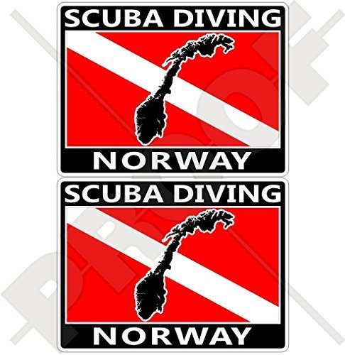 NORWEGEN SCUBA DIVING Flagge-Norwegische Kartenform 75mm Rechteckige Auto & Motorrad Aufkleber, x2 Vinyl Stickers