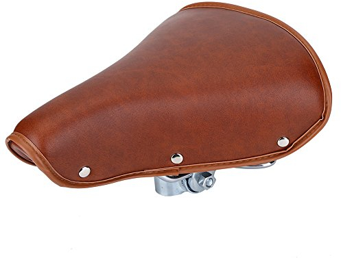 Alomejor Fahrradsattel Nieten Fahrradsitz PU Leder Federsattel Vintage Classic Frühling Extra Breit und Gepolstert Fahrradsattel für