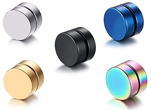 5 PCS Acero Inoxidable Pendientes Magnéticos Iman Hombres Mujer Unisex Falso Pendientes aros plata tous Redondos Sin A（-）
