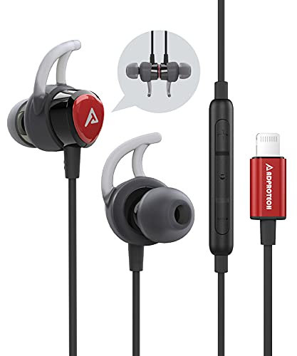 ADPROTECH Lightning Headphones Earphones Magnetic Earbuds in-Ear MFi Certified with Microphone Controller for Sports Workout Compatible with iPhone 12/iPhone 11/Pro Max/Xr/Xs Max/X/8/7 Black and Red