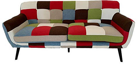 LIBEROSHOPPING.eu - LA TUA CASA IN UN CLIK Sofa Armchair Pouf aus Patchwork-Stoff mit gepolsterten Massivholzbeinen (3 Plätze)