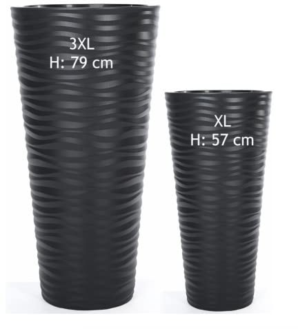 MELTOM Blumenkübel Slim Rund Pflanzgefäß Einsatz Wellen Set 2: XL 3XL Anthrazit 3D Effekt