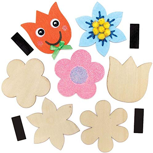 Baker Ross AX870 Blumen Magnet Bastelset - 12er Pack, Kühlschrankmagnete für Kinder zum Basteln