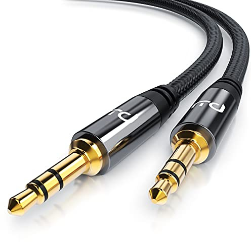 CSL - AUX Klinkenkabel 1m mit Nylonmantel - Klinke auf Klinke 3,5 mm - Audiokabel - kompatibel mit Apple iPhones, iPads, Smartphones, MP3 Player, Tablet PCs, Echo Dot, Stereoanlage, Autoradio uvm.