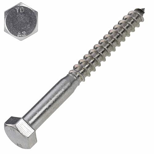 Sechskant Holzschraube Edelstahl A2 6x80 mm - 100 Stück - Schlüsselschraube SW 10 - DIN 571