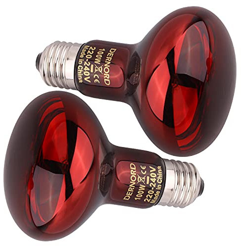 DERNORD Infrared HeatLamp Light - 100W Reptile Red Bulb Heat Lamp for Tortoise Chameleon Bearded Dragon Turtle Vivarium 2 Pack