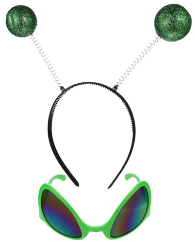 Amosfun Alien-Kostüm-Brille mit Martian-Antennen-Kopfband, Regenbogenfarben, Alien-Sonnenbrille, Boppers für Halloween, Weihnachten, Party, Erwachsene und Kinder, 2 Stück
