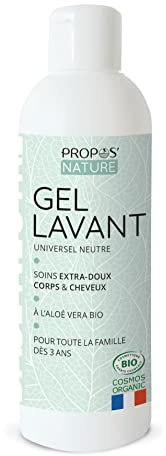 Gel douche Neutre Bio - Visage, Corps et Cheveux Convient à toute la famille - Peau sensible - Fabriqué en France - Certifié Biologique - +99% d'ingrédient d'origine naturelle - 200ML - PROPOS'NATURE