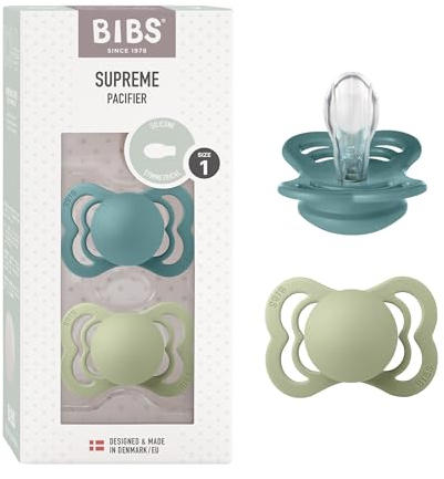 BIBS Supreme Schnuller 2er-Pack, BPA-frei, Symmetrischer Nippel. Silikon, Hergestellt in Dänemark. 0-6 Monate (2er Pack), Island Sea/Sage