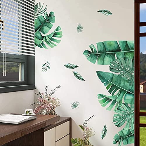ANHUIB Grüne Pflanzen Wandsticker,Aquarell Wandtattoo für Wohnzimmer,Tropische Blätter Wandtattoo,DIY Groß Grüne Blätter Wandaufkleber für Schlafzimmer Flur,Abnehmbare Tropische Pflanzen Wanddeko
