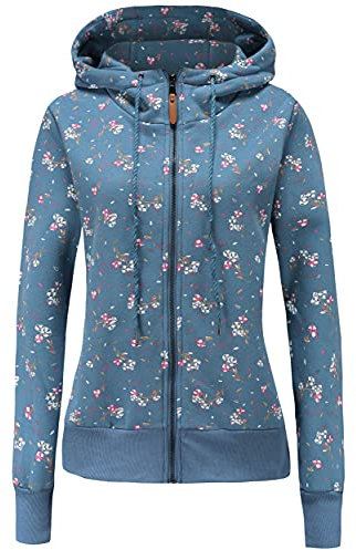 TrendiMax Felpa con Cappuccio con Zip Donna Autunno Inverno Giacca Hoody Hoodies Stampa (Blu W, M)