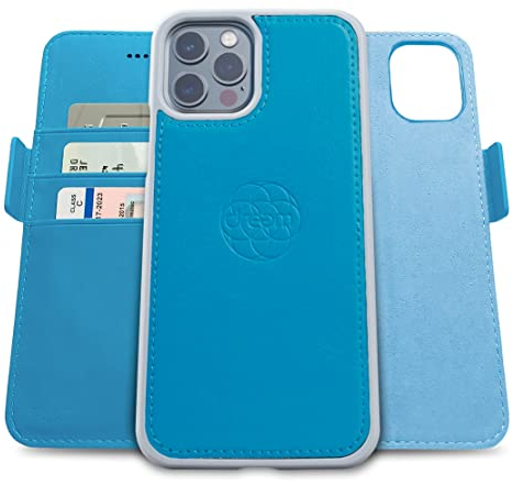 Dreem Fibonacci kompatibel mit iPhone 13 Pro Brieftaschen-Etui / 2-in-1 stoßfestes Etui und abnehmbares Folio aus veganem Leder, MagSafe-kompatibel, RFID-Schutz [Sky]