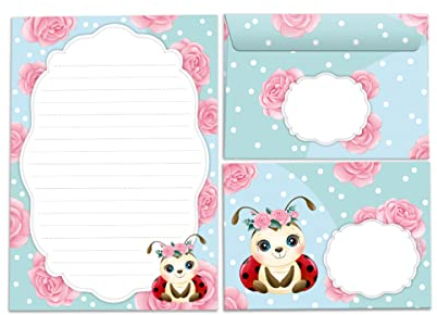 Briefblock mit Umschlag für Kinder Marienkäfer Briefpapier-Set für Mädchen (Block A5 mit 25 Blätter + 15 Umschläge)