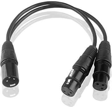 Cable Divisor XLR Cable Micrófono 1 Macho a 2 Hembra XLR Y Cable Adaptador Cable con Cubierta de PVC Micrófono Balanceado Divisor en Y para Mezclador de Grabación AMP Limiter Speaker(30cm, Negro)