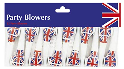 Costume and Party Store Union Jack Paper Party Blowers Pack of 12 2022 Queens Platinum Jubilee