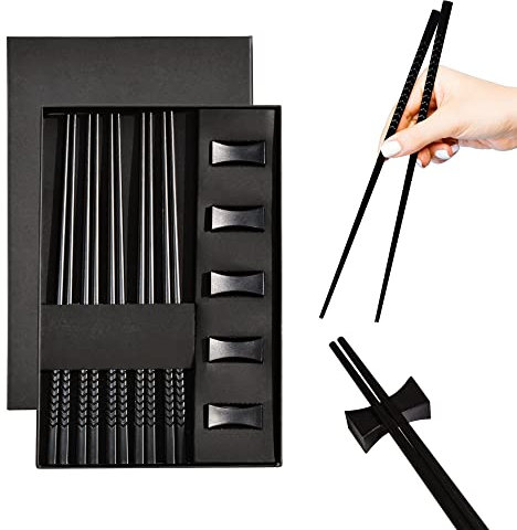 TRHN24 by Trendhafen24 Essstäbchen Set aus Glasfaser (5er Set) Premium Sushi Stäbchen - spülmaschinenfest & hitzebeständig - Chopsticks inkl. Ablage