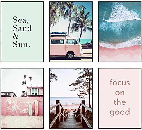 Hambient Poster Set, Wohnzimmer Deko Schlafzimmer, Zimmer - Wanddeko, Wandbilder - 6 Aesthetic Bilder 30x40 cm OHNE Bilderrahmen (Surfen Tropischen Surf)