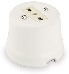 Amarcords - Presa elettrica in porcellana bipasso 10/16 ampere. Presa di corrente bivalente vintage in ceramica colore BIANCO OPACO