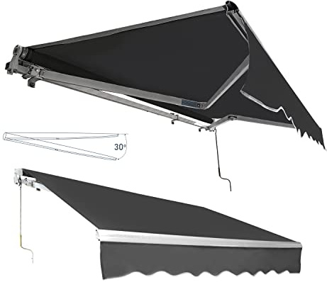 Markise 350 x 300 cm Daromigo Manuelle Gelenkarmmarkise Wasserdicht und Sonnenschutz inkl Wandhalter Terrassenmarkise, Sonnenmarkise für Balkon, Gelenkmarkise Dunkelgrau, Montage erforderlic