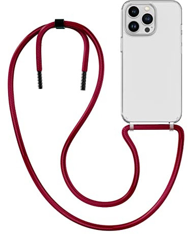 MyGadget Cover per iPhone 13 Pro Max - Custodia con Corda - Case con Cordino Trasparente Antiurto con Laccio | Tracolla - Practical Stylish - Bordeaux