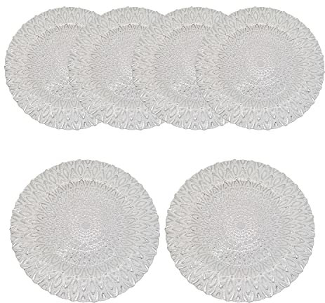 WedDecor Plato de carga redondo de 33 cm, juego de 6 platos de carga, para centro de mesa, mesa de presentación, decoraciones de mesa de fiestas de Navidad, diseño de pavo real plateado