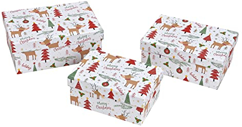 Geschenkkarton Set Elch Merry Christmas (3tlg.) - Weihnachten Karton, Geschenkbox, Geschenkschachtel