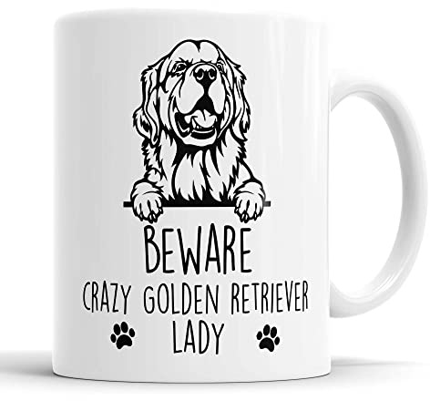 Faithful Prints Golden Retriever Mug | Beware Crazy Lady Gift | Dog Mug for Birthday Christmas | Friend, Mum, Auntie, Sister Ceramic Cup