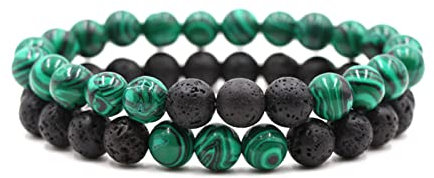 FORUBUS Lavastein-Perlen-Stretch-Armbänder, Tigerauge, türkis, Naturstein-Perlen, Armband als Diffusor für ätherisches Öl, für Damen und Herren, Yoga, Meditation, Aromatherapie, Schmuck, 2 Stück, 7 5